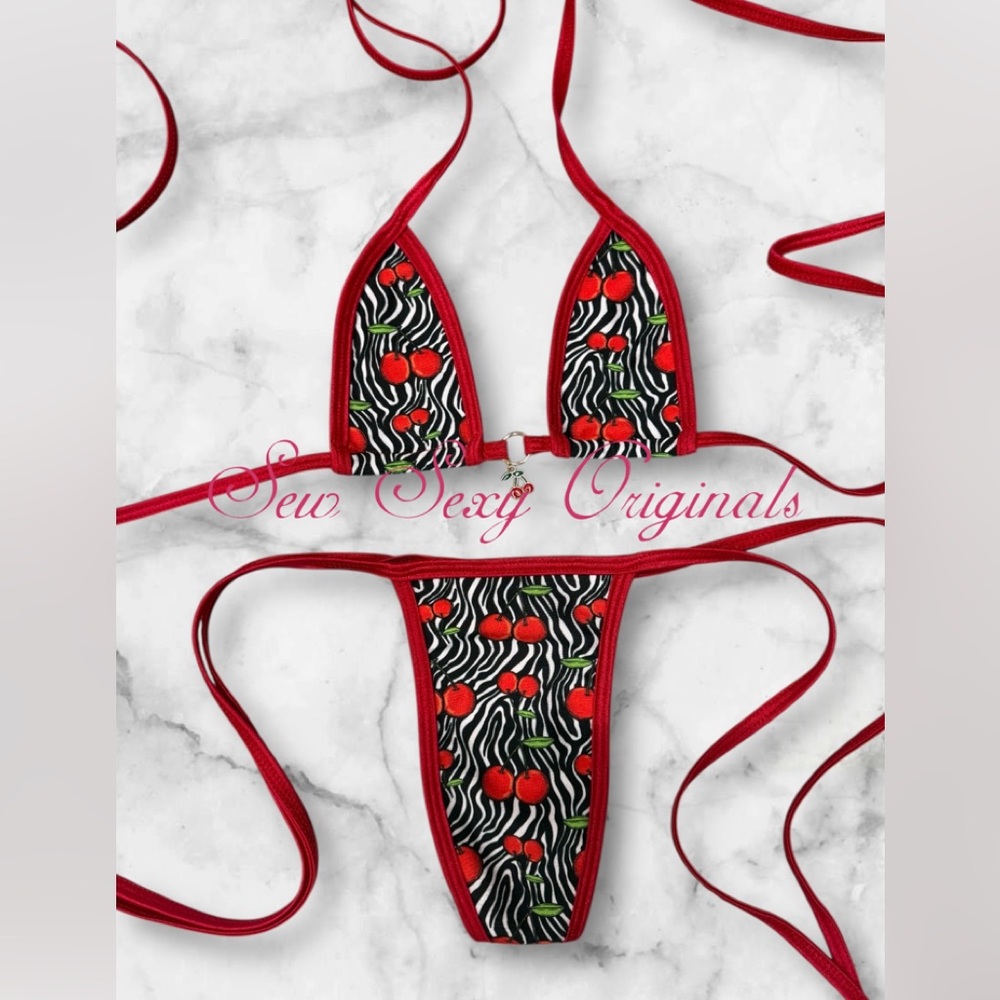 Microkini Exotic Dancewear Stripper Cherry Zebra W Charm